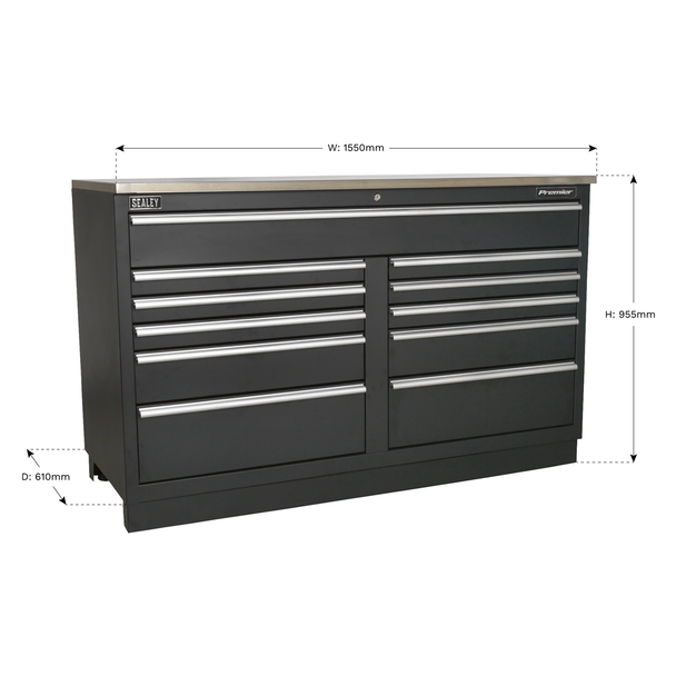 Sealey APMS04 Modular Floor Cabinet 11 Drawer 1550mm Heavy-Duty