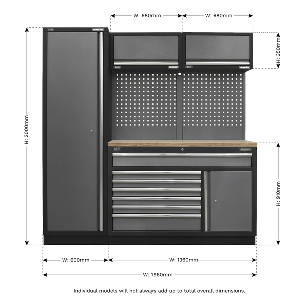 Sealey APMSSTACK09W Superline Pro 1.96m Storage System - Pressed Wood Worktop
