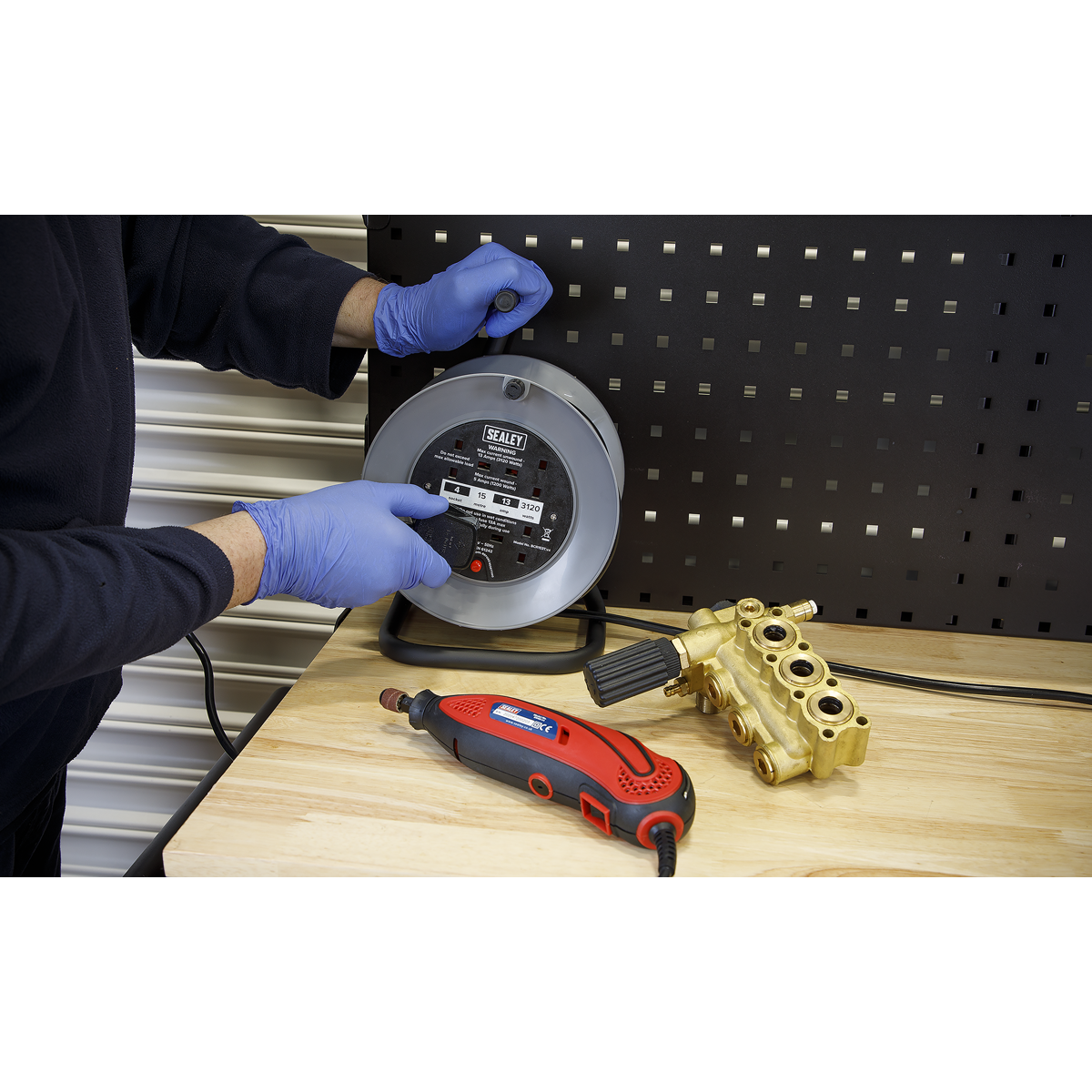 Sealey BCR153T 15m Cable Reel with Thermal Trip 4 x 230V