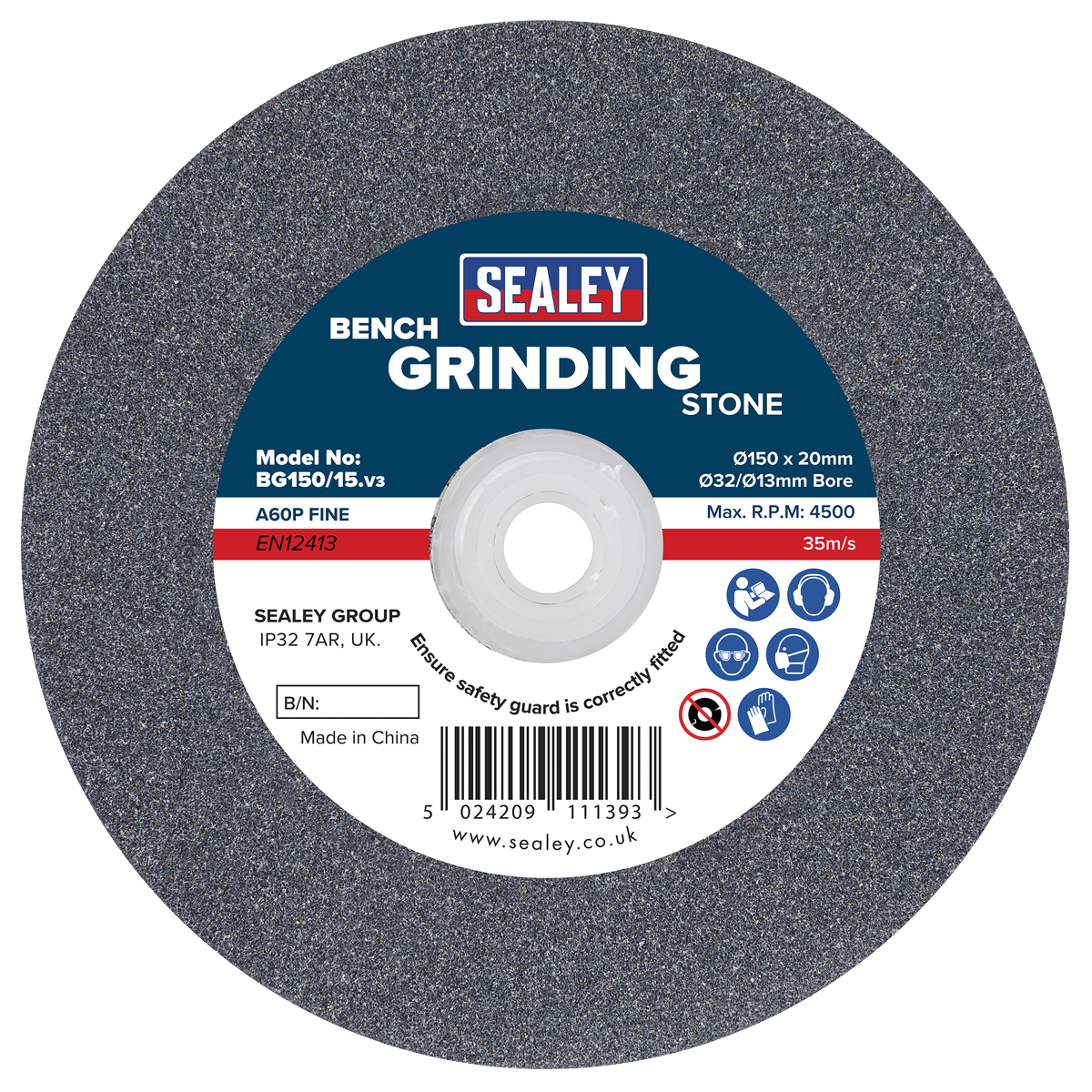 Sealey BG150/15 Grinding Stone 150 x 20mm 32(13)mm Bore A60P Fine