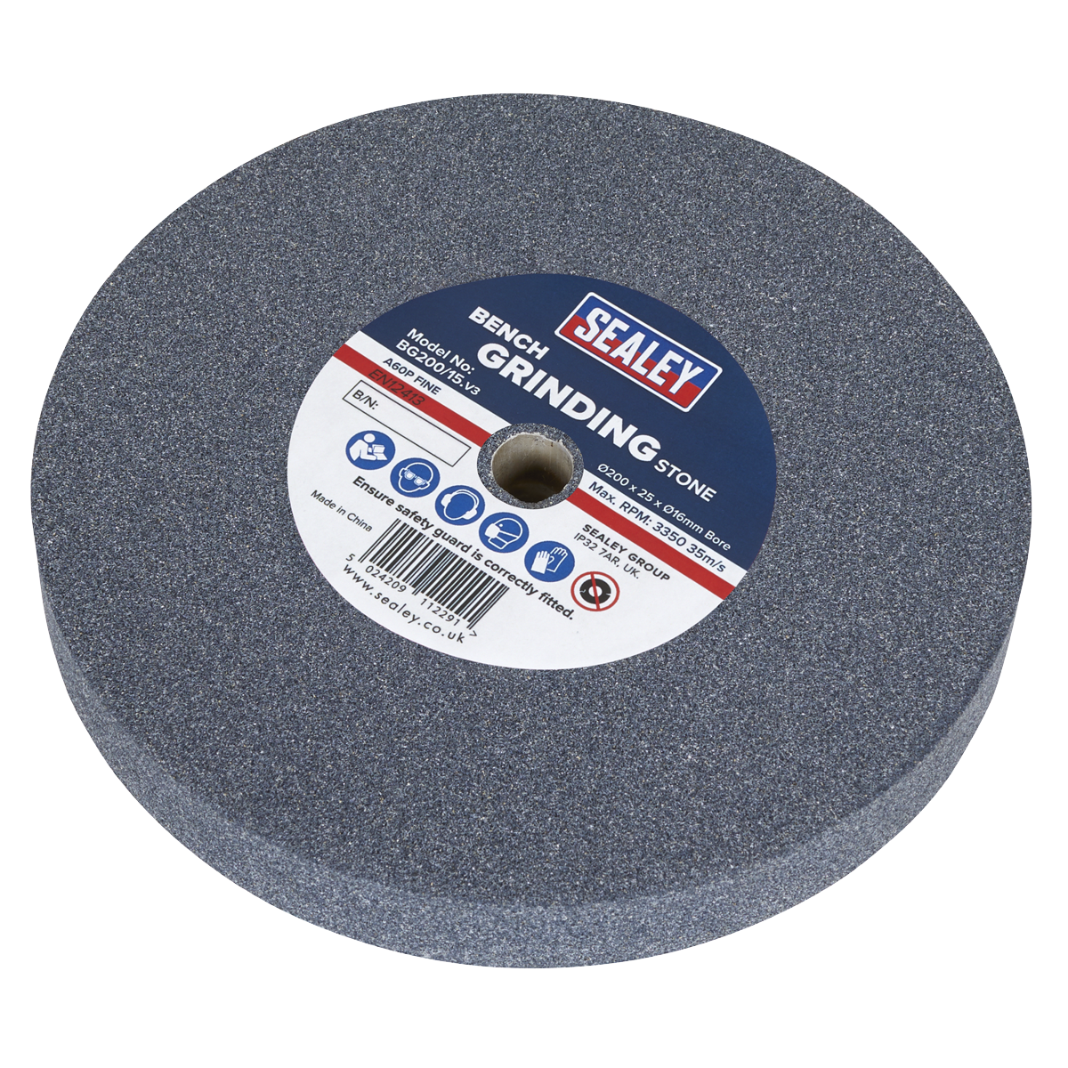 Sealey BG200/15 Grinding Stone 200 x 25mm 16mm Bore A60P Fine