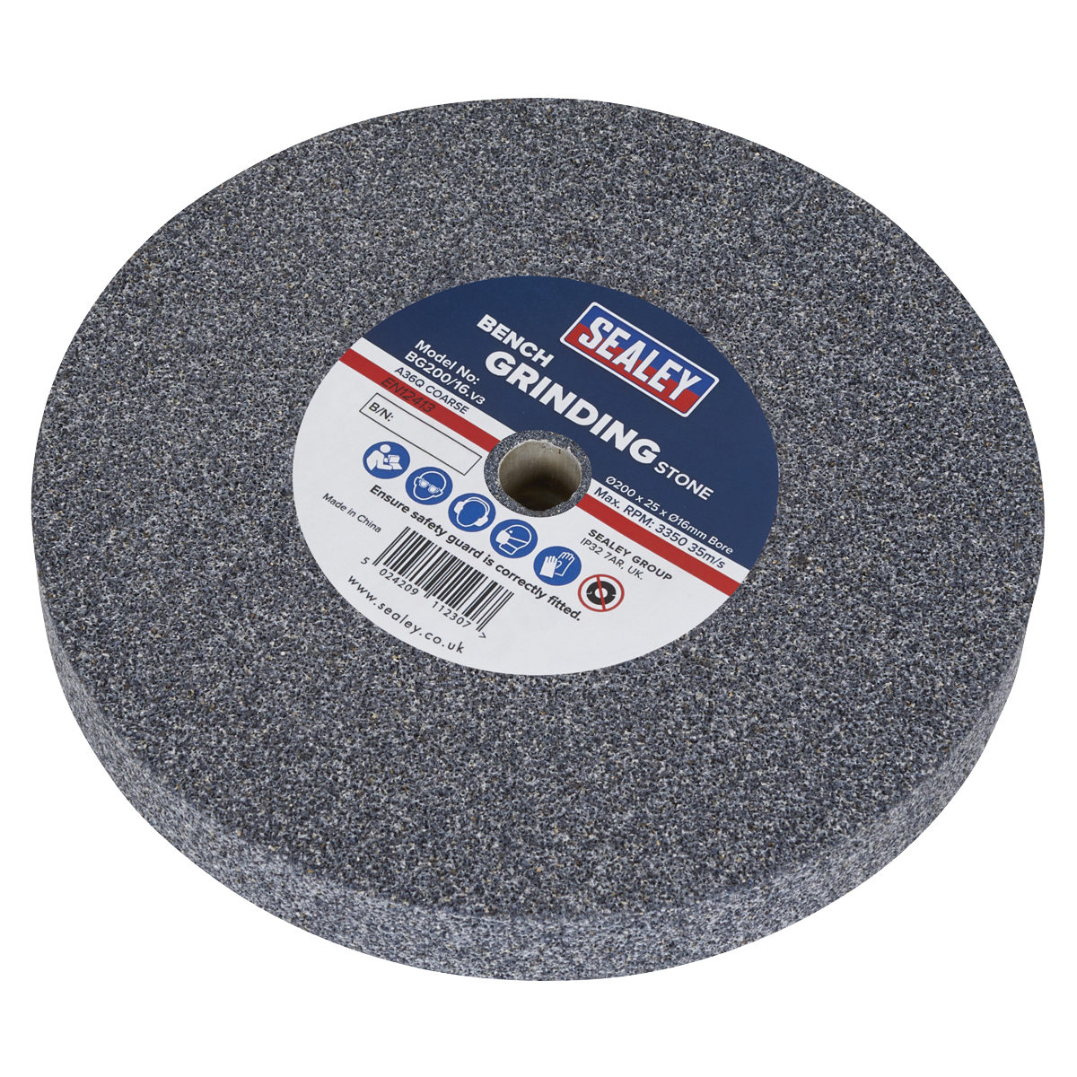 Sealey BG200/16 Grinding Stone 200 x 25mm 16mm Bore A36Q Coarse
