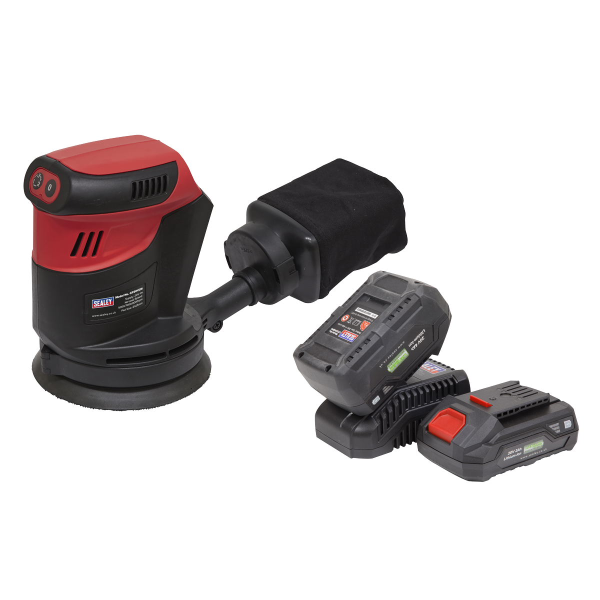 Sealey CP20VOSKIT Cordless Orbital Palm Sander Kit 125mm 20V - 2 Batteries