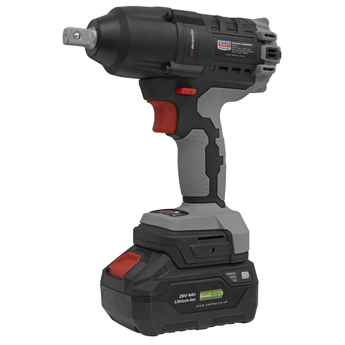 Sealey CP20VPIWKIT1 Brushless Impact Wrench Kit 1/2"Sq Drive 20V 4Ah 700Nm