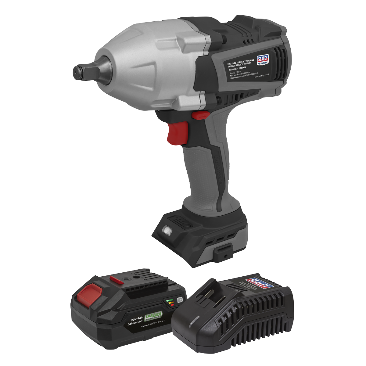 Sealey CP20VXIWKIT Premier SV20 Series 1/2"Sq Drive Impact Wrench Kit 20V 4Ah