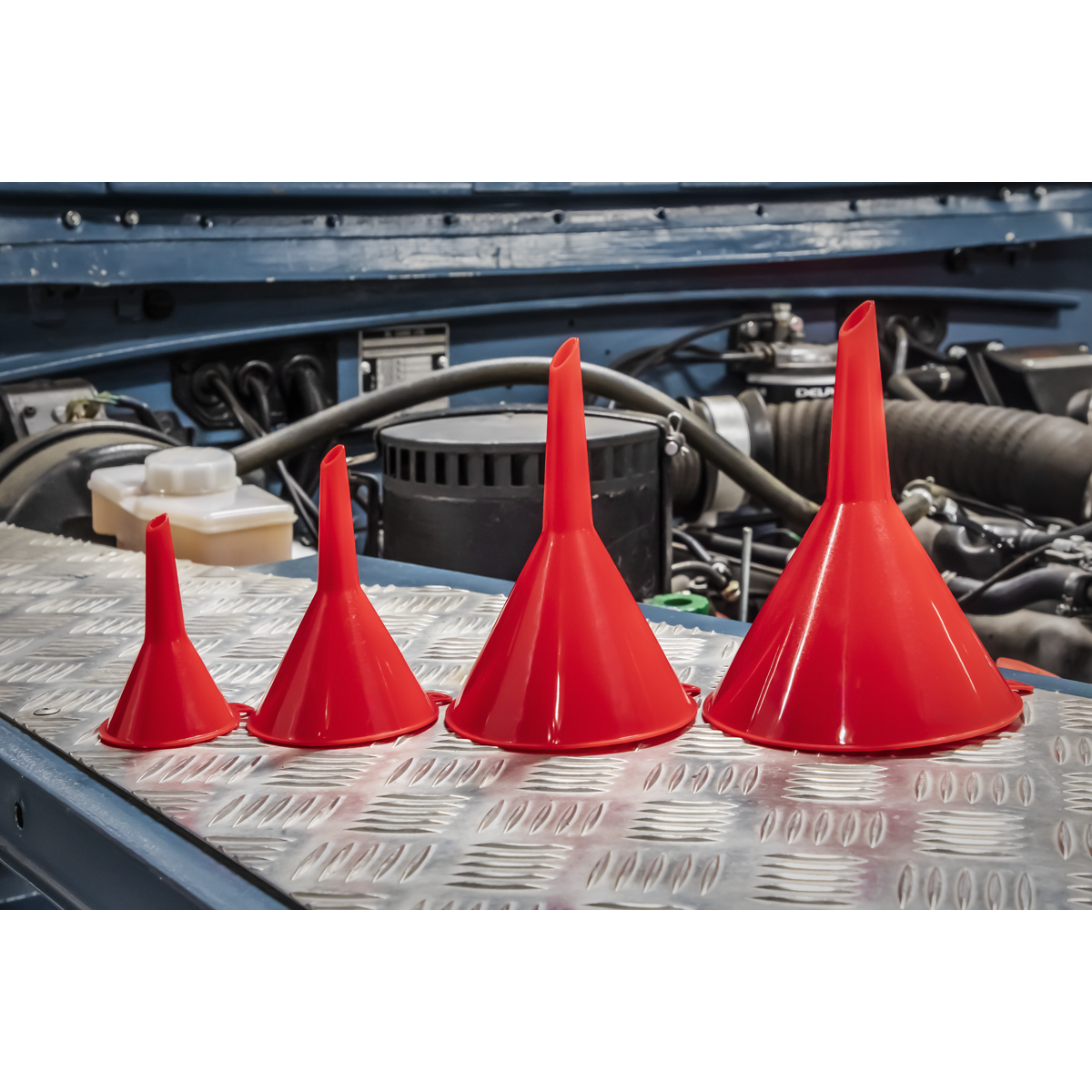 Sealey F92 Small Funnel Set 4pc Economy Fixed Spout