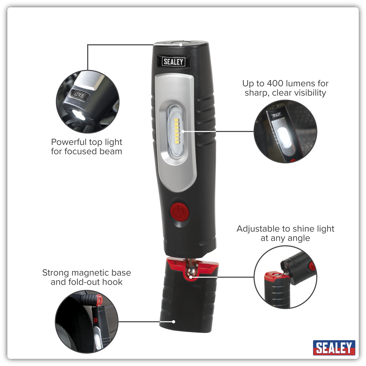 Sealey LED3602 Rechargeable 360 Inspection Light 4W & 3W SMD LED - Black