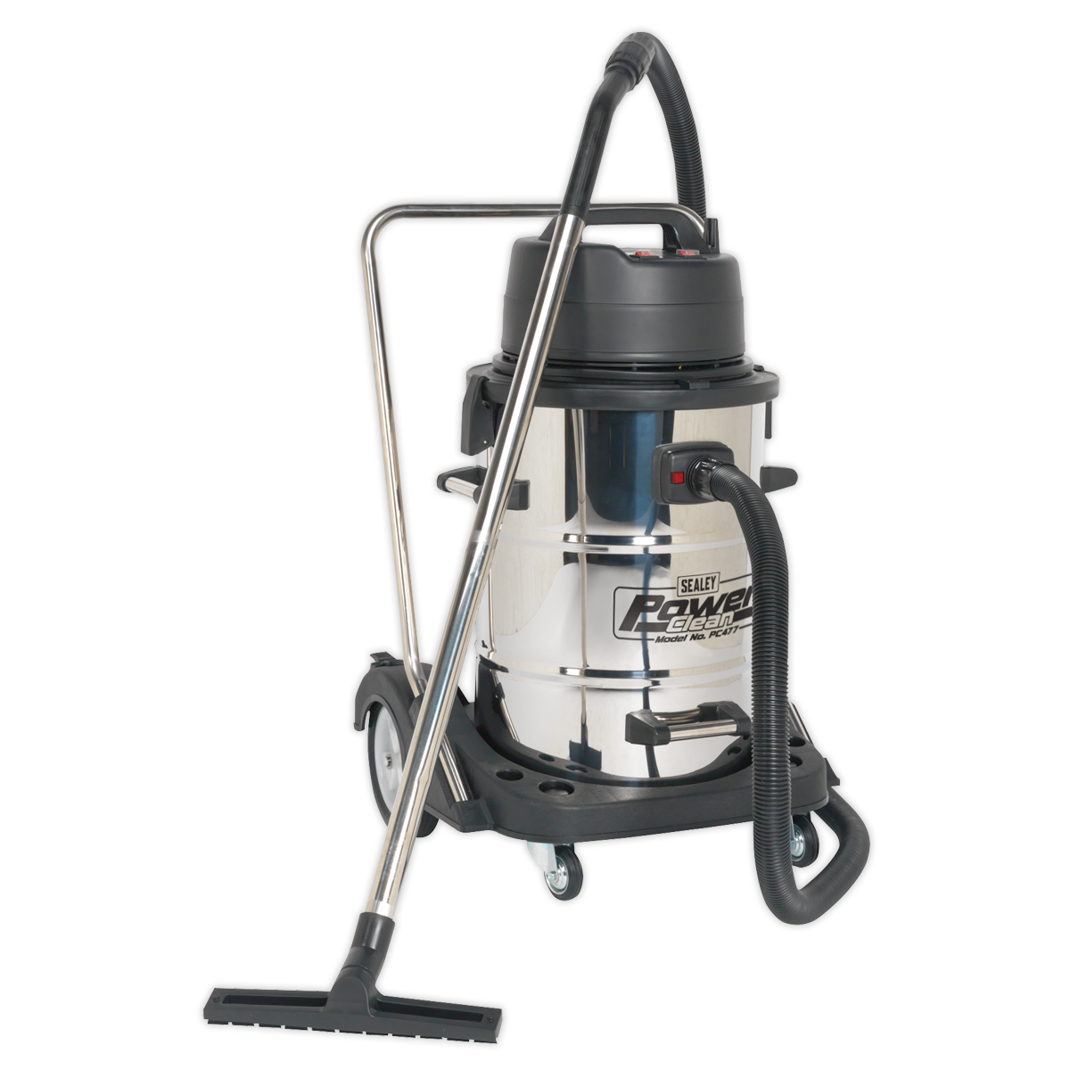 Sealey PC477 Industrial Vacuum Cleaner Wet & Dry Stainless Steel Drum with Swivel Emptying 77L 2400W