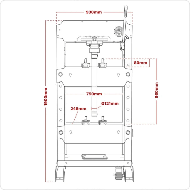 Sealey PPF501S Viking Air/Hydraulic Press 50 Tonne Floor Type with Sliding Ram and Foot Pedal