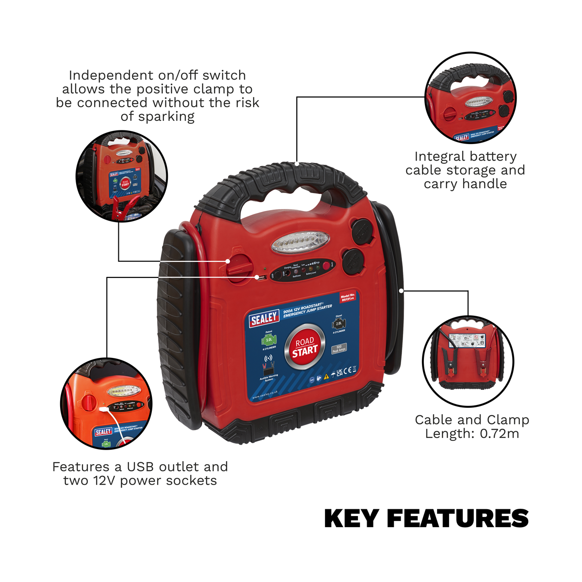 Sealey RS131 RoadStart® Emergency Power Pack 12V 900 Peak Amps