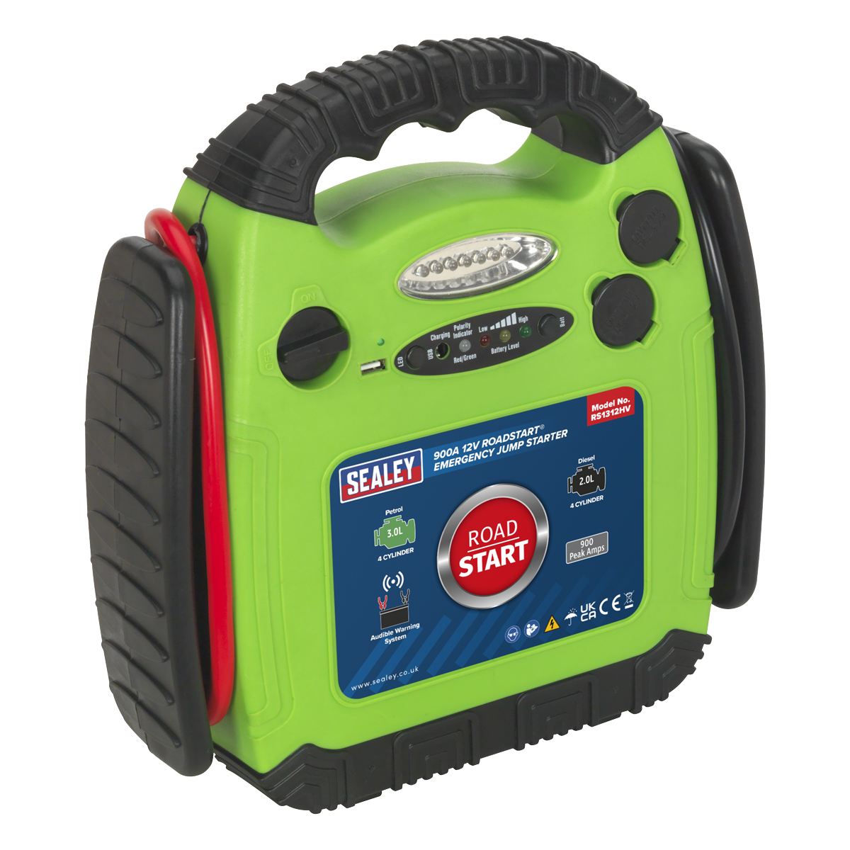 Sealey RS1312HV RoadStart Emergency Power Pack 12V 900 Peak Amps Hi-Vis Green