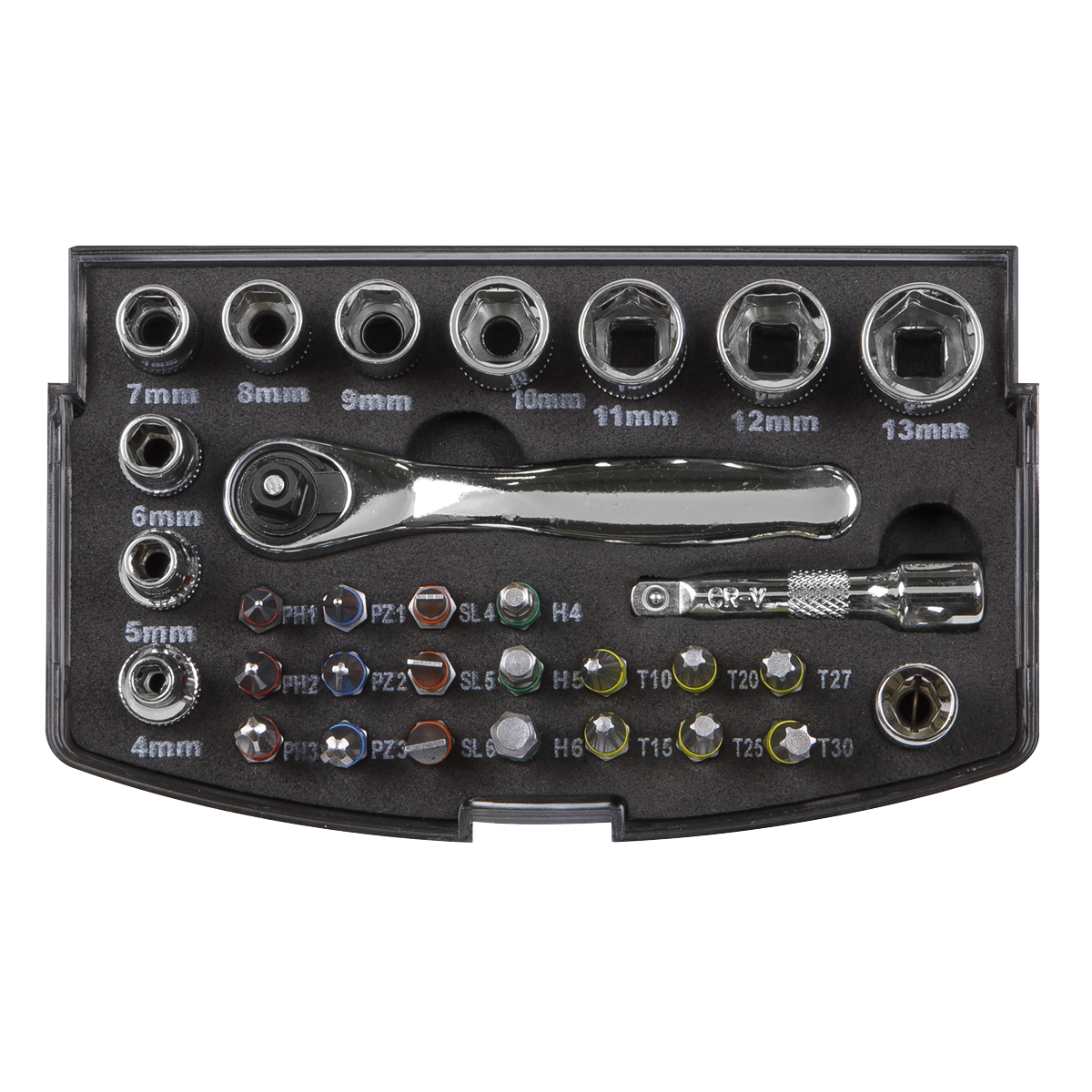 Sealey S01036 Socket & Bit Set 31pc 1/4"Sq Drive