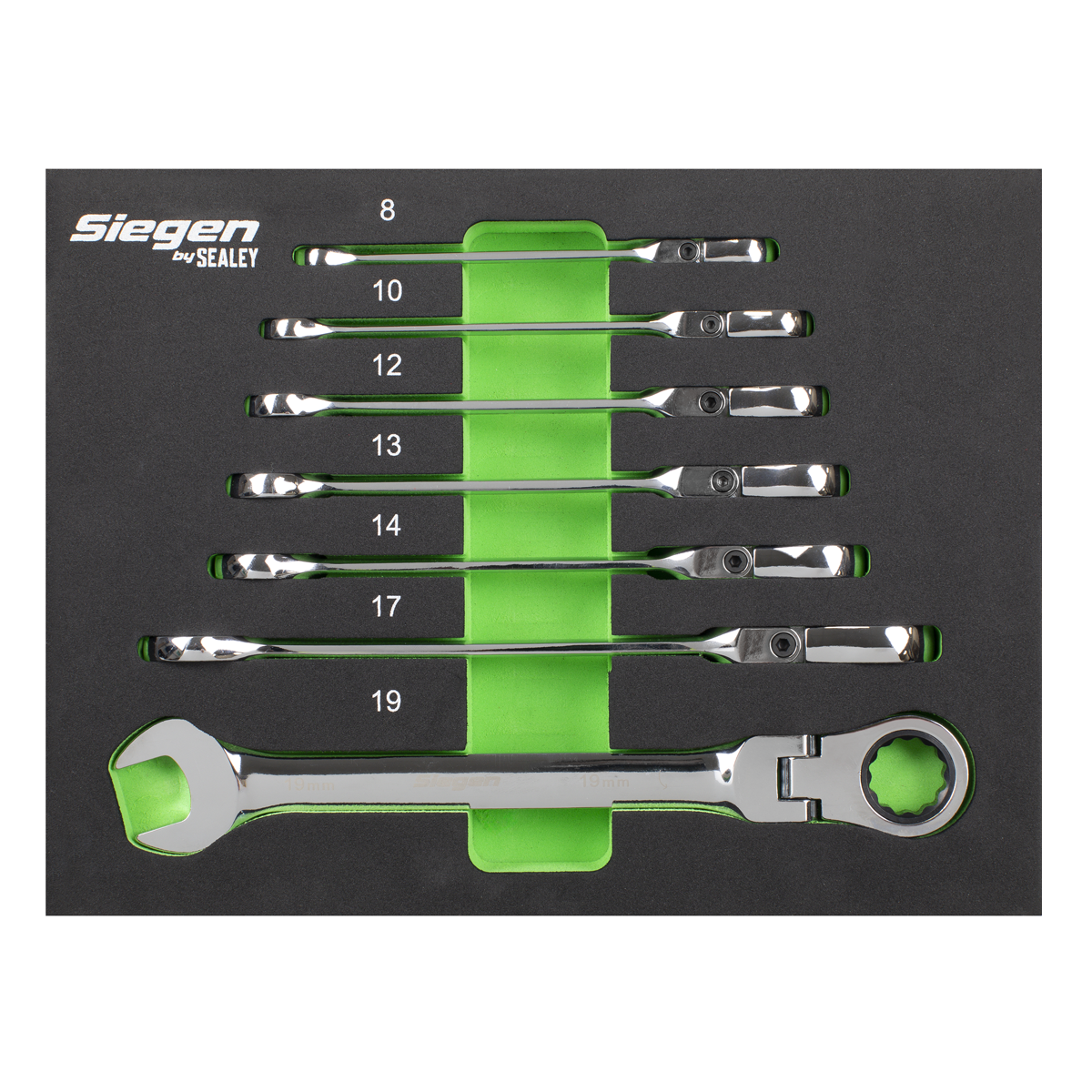Sealey S01143 Flexi-Head Combination Ratchet Spanner Set 7pc