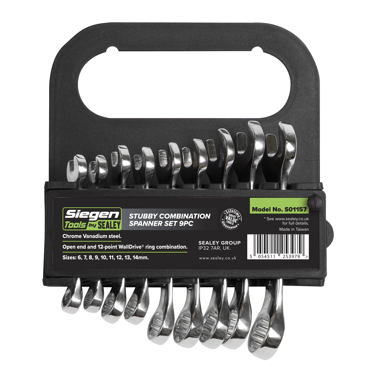 Sealey S01157 Stubby Combination Spanner Set 9pc - Metric