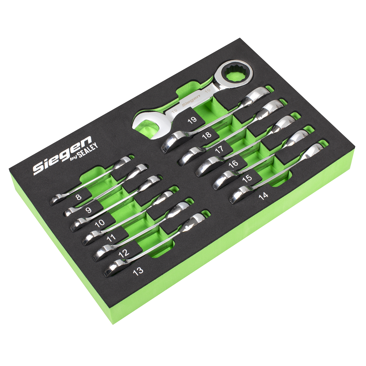 Sealey S0633 Siegen Stubby Combination Ratchet Spanner Set in EVA Foam Tray 12pc
