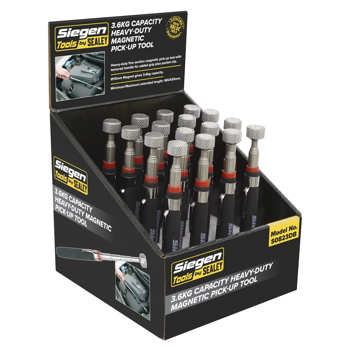 Sealey S0823DB Heavy-Duty Magnetic Pick-Up Tool 3.6kg Capacity Display Box of 16