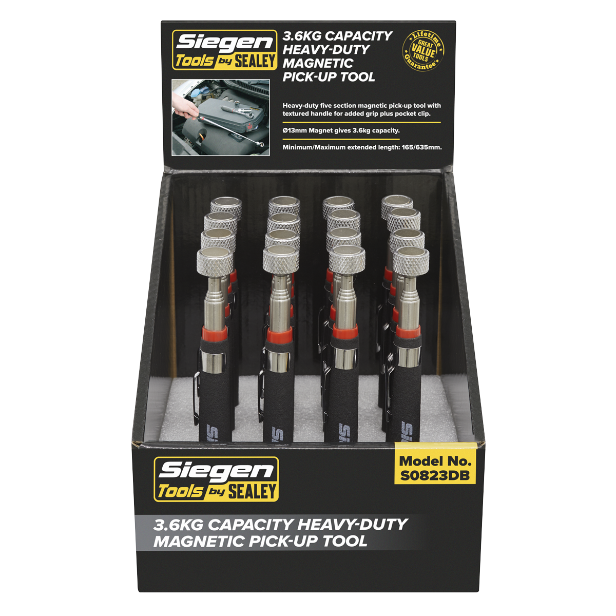 Sealey S0823DB Heavy-Duty Magnetic Pick-Up Tool 3.6kg Capacity Display Box of 16