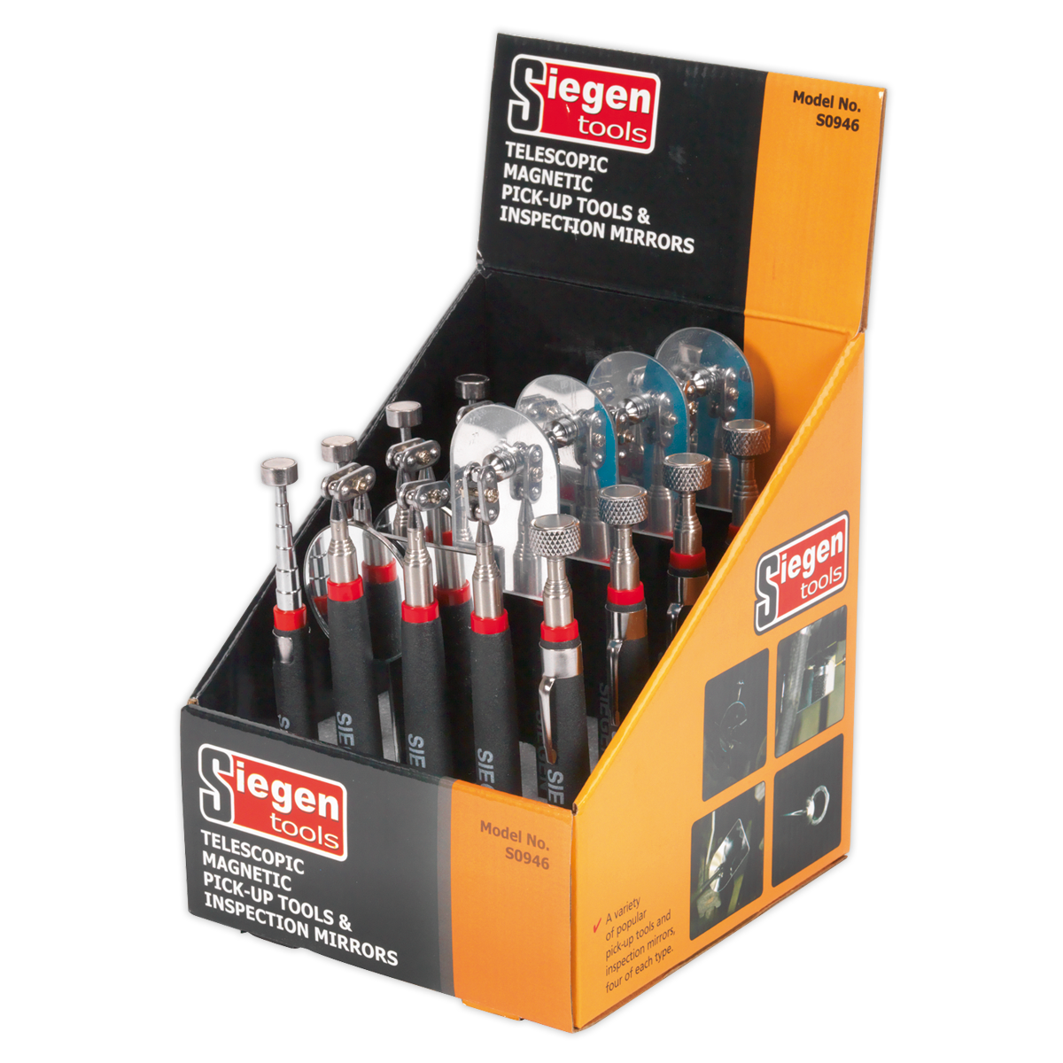 Sealey S0946 Telescopic Magnetic Pick-Up Tools & Inspection Mirrors - Display Box of 20