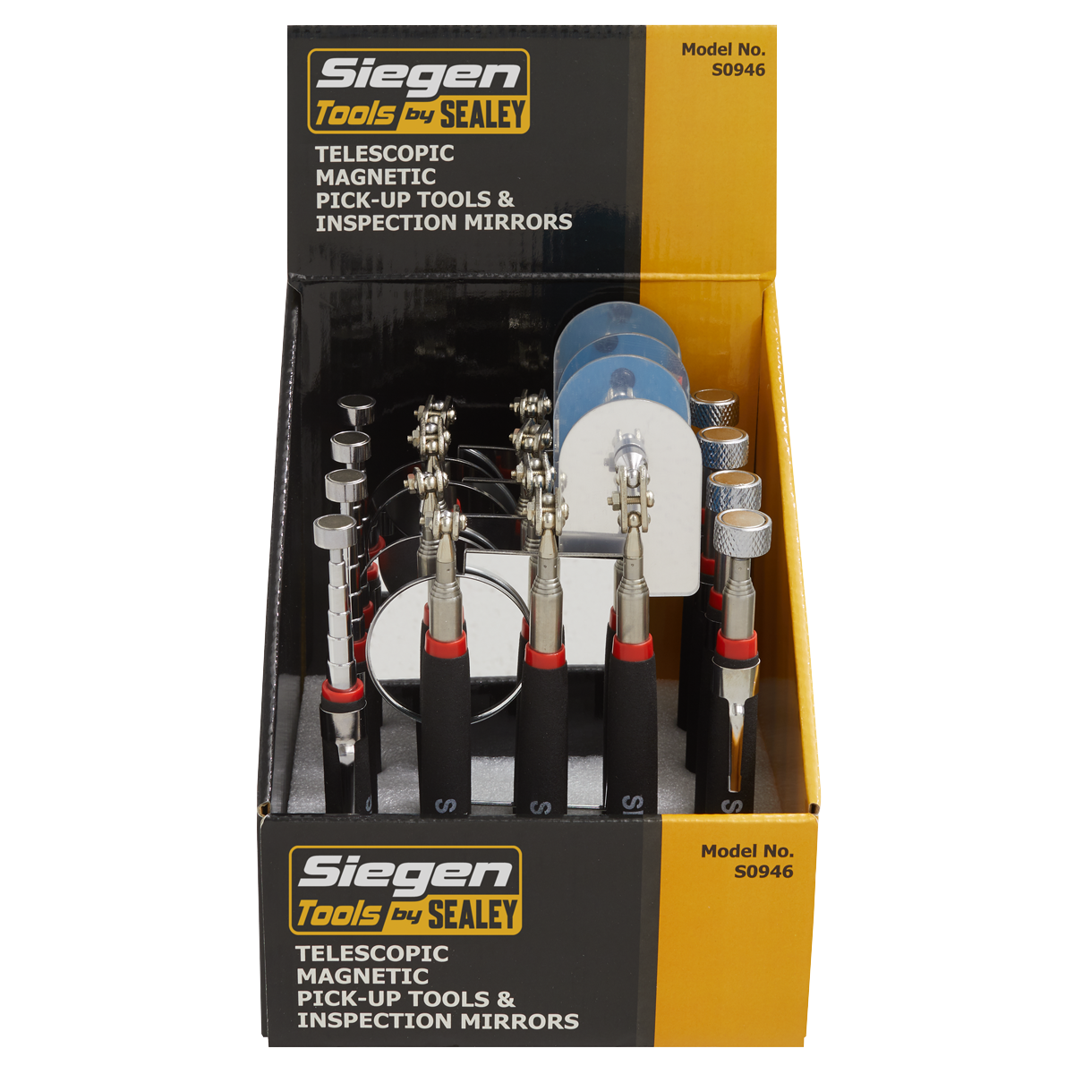 Sealey S0946 Telescopic Magnetic Pick-Up Tools & Inspection Mirrors - Display Box of 20