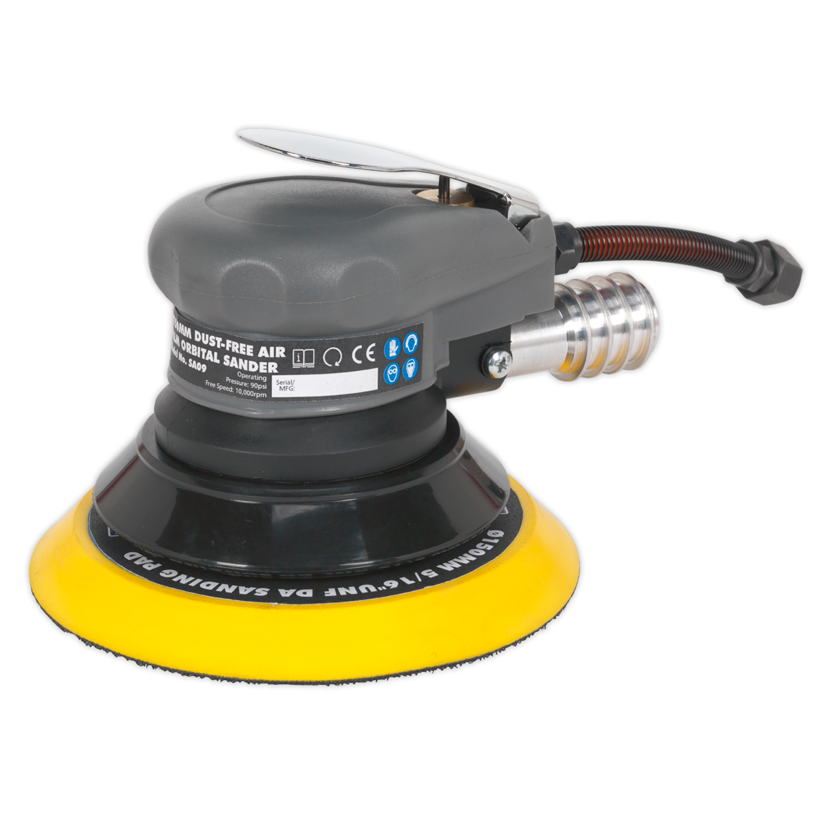 Sealey SA09 Air Palm Orbital Sander Ø150mm Dust-Free
