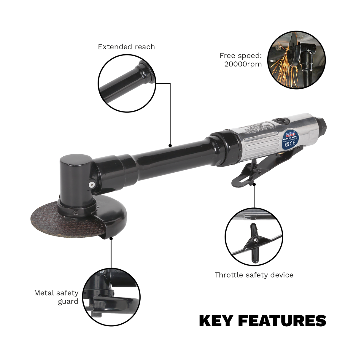 Sealey SA2501 Air Cut-Off Tool 75mm Long Reach