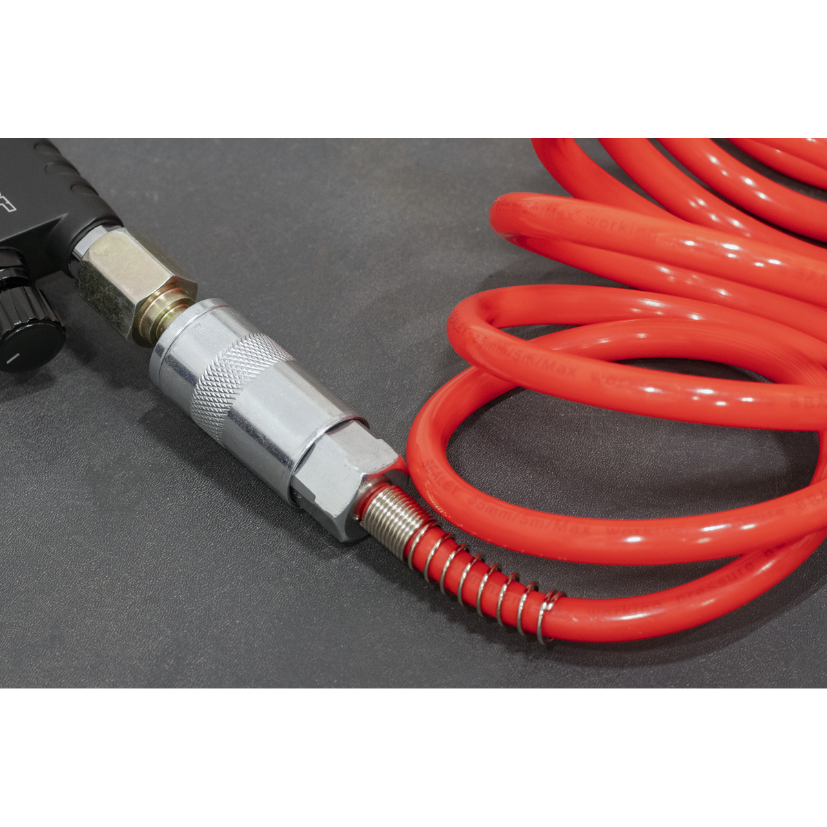 Sealey SA305 PE Coiled Air Hose 5m x 5mm with Couplings