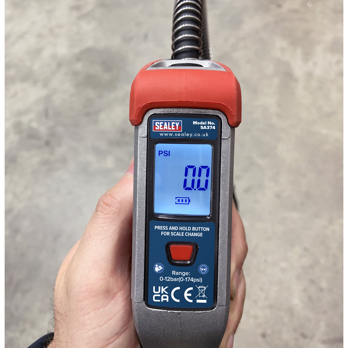 Sealey SA374 Digital Tyre Inflator 0.5m Hose with Twin Push-On Connector