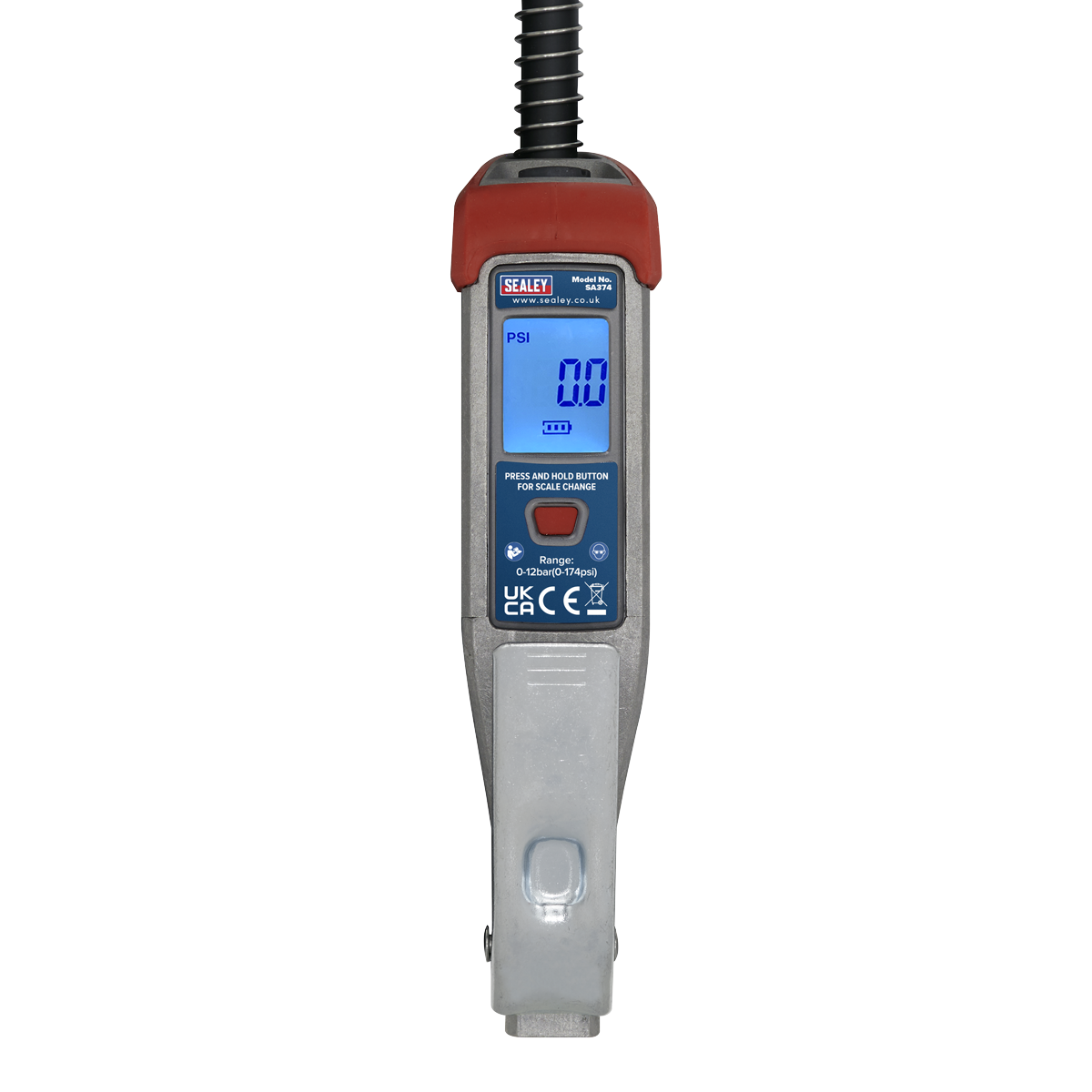 Sealey SA374 Digital Tyre Inflator 0.5m Hose with Twin Push-On Connector