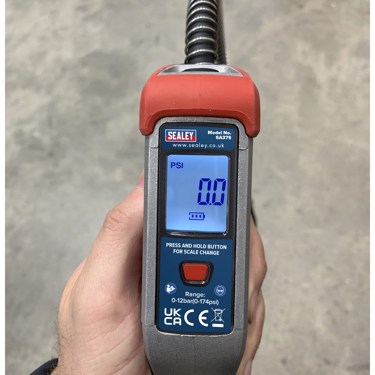 Sealey SA375 Digital Tyre Inflator 2.7m Hose with Clip-On Connector