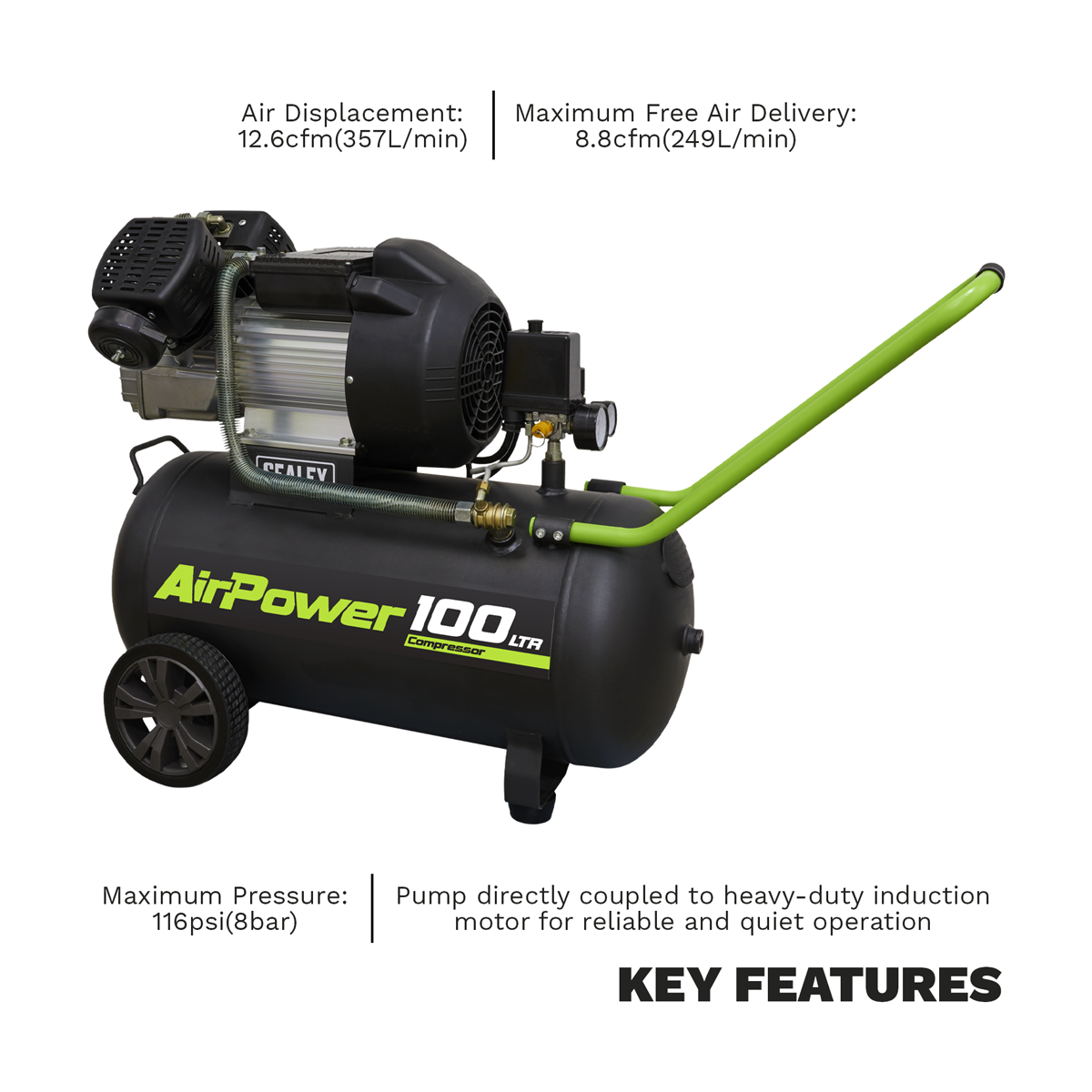 Sealey SAC10030VE Air Compressor 100L V-Twin Direct Drive 3hp