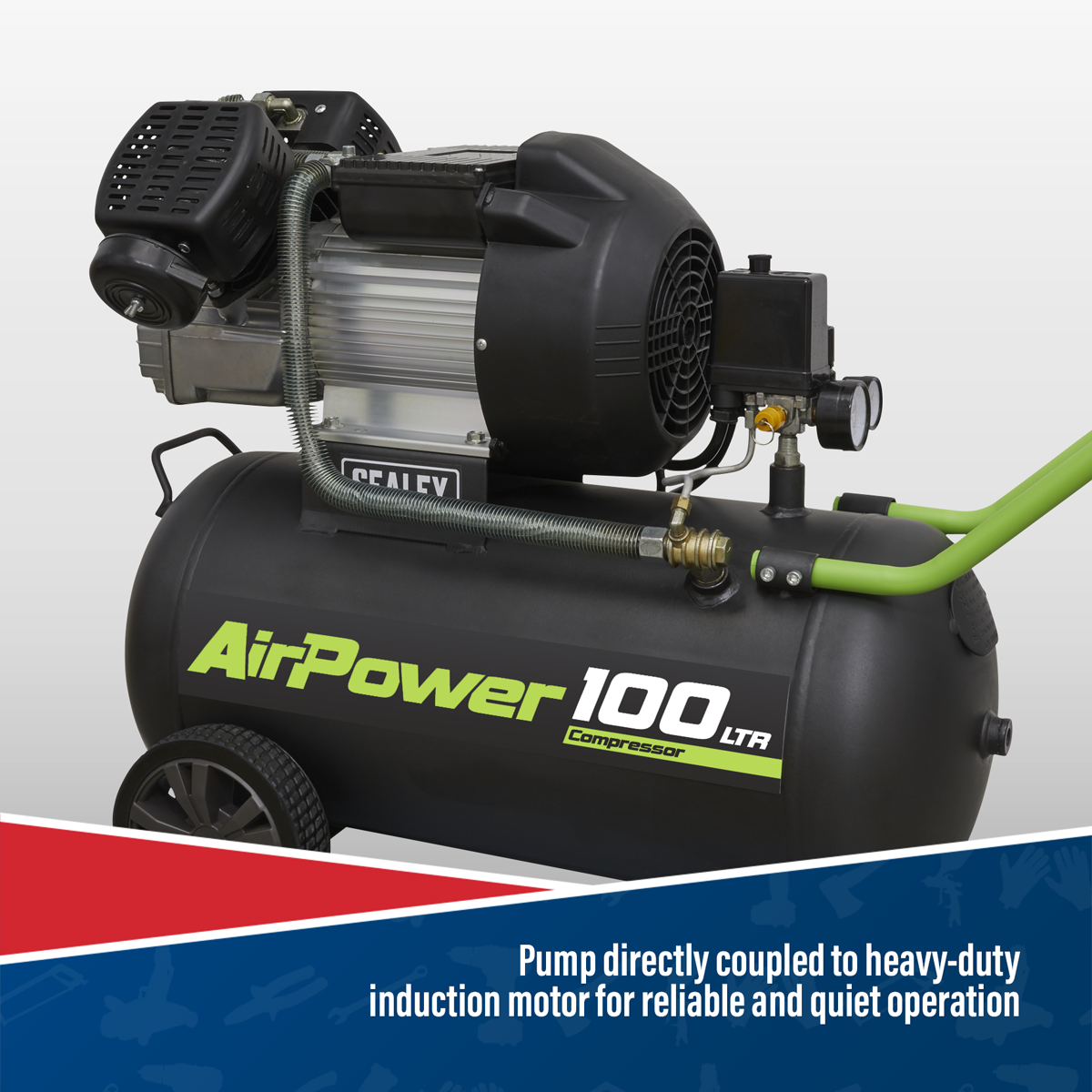Sealey SAC10030VE Air Compressor 100L V-Twin Direct Drive 3hp