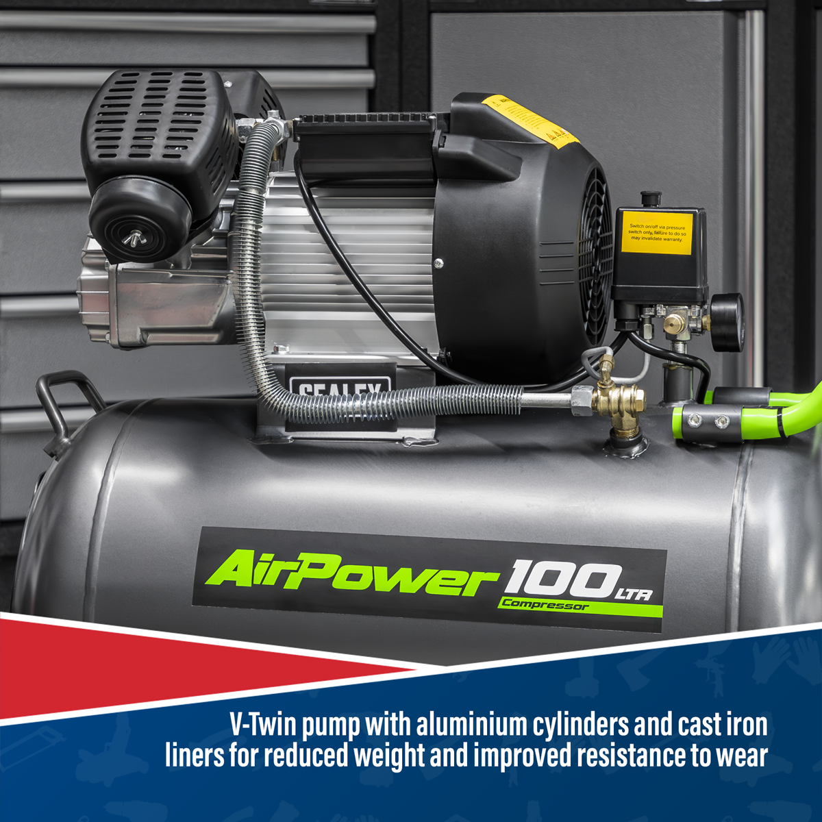 Sealey SAC10030VE Air Compressor 100L V-Twin Direct Drive 3hp