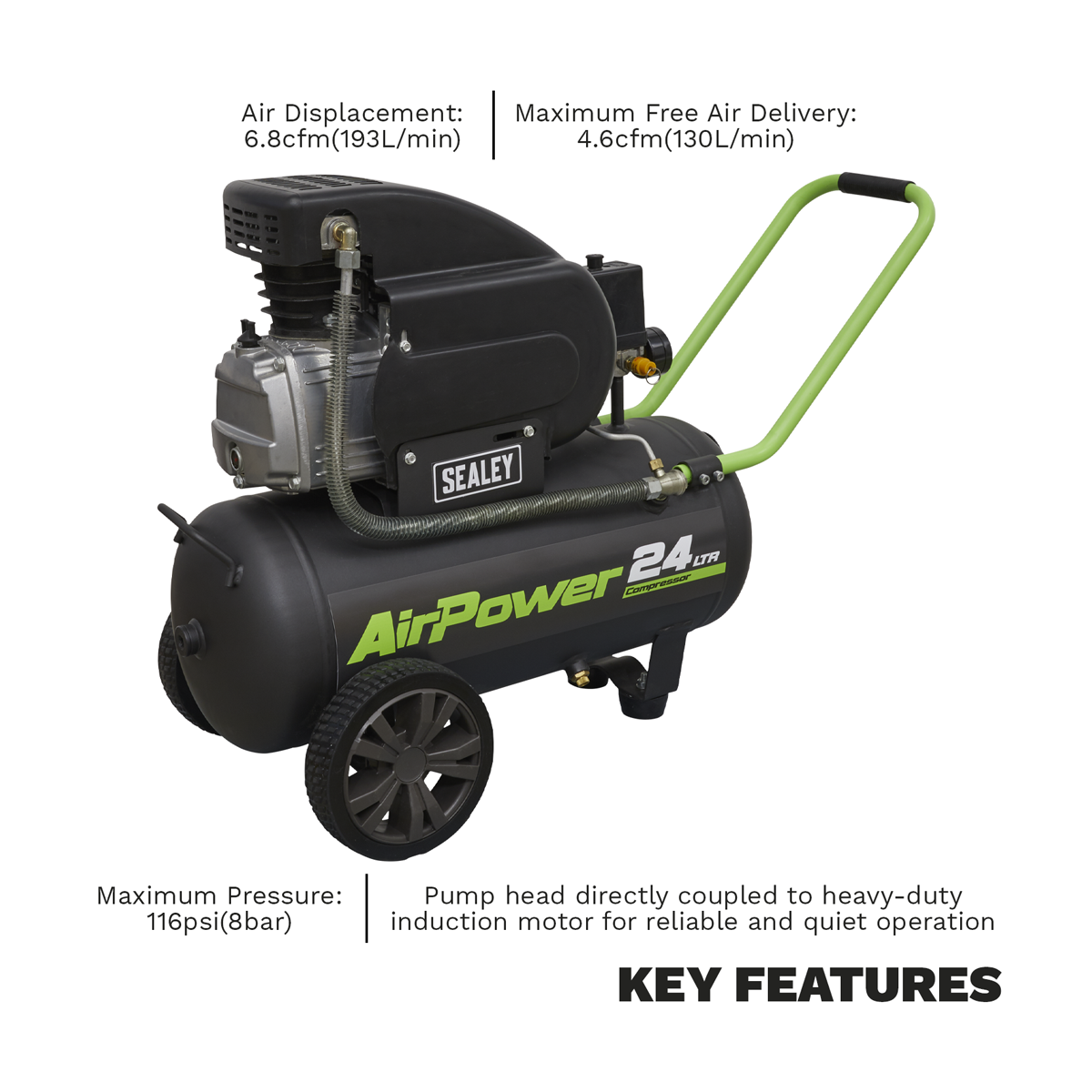 Sealey SAC2420E Air Compressor 24L Direct Drive 2hp