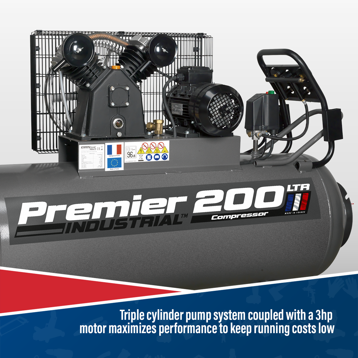 Sealey SAC3203B Premier 200L Belt Drive Air Compressor with Front Control Panel 3hp