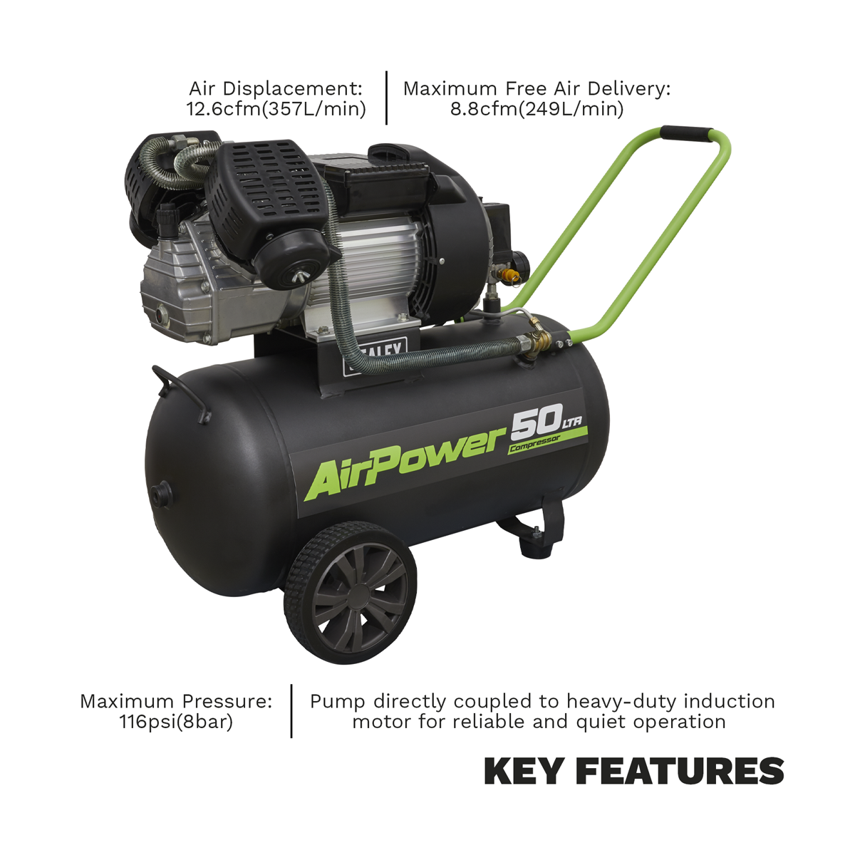 Sealey SAC5030VE Compressor 50L V-Twin Direct Drive 3hp