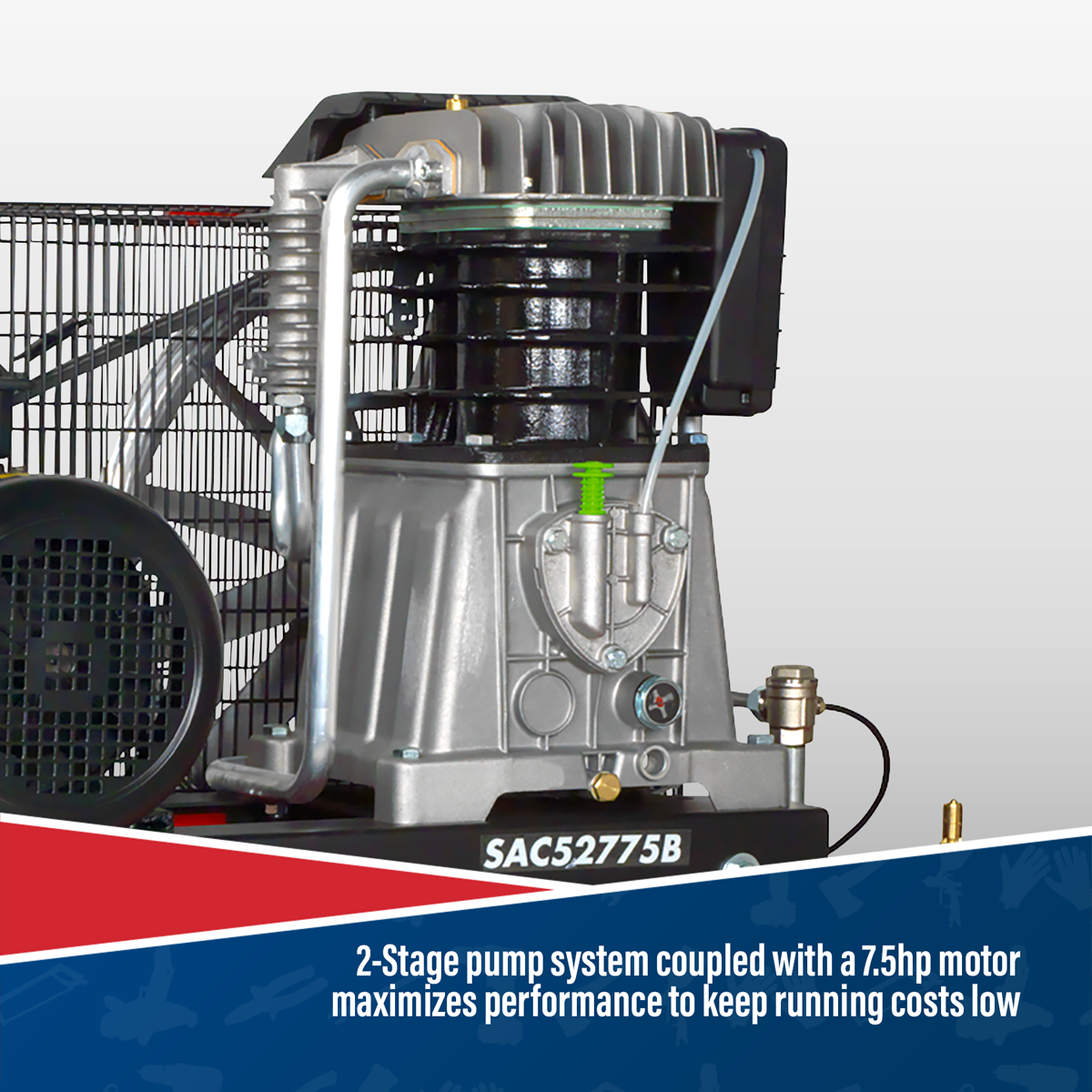Sealey SAC52775B Air Compressor 270L Belt Drive 7.5hp 3ph 2-Stage with Cast Cylinders