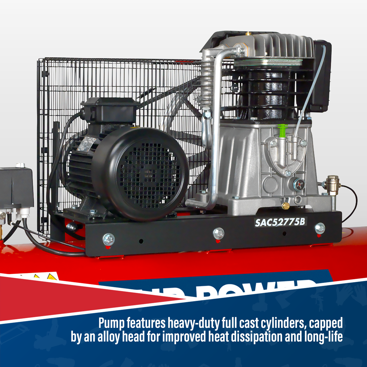 Sealey SAC52775B Air Compressor 270L Belt Drive 7.5hp 3ph 2-Stage with Cast Cylinders