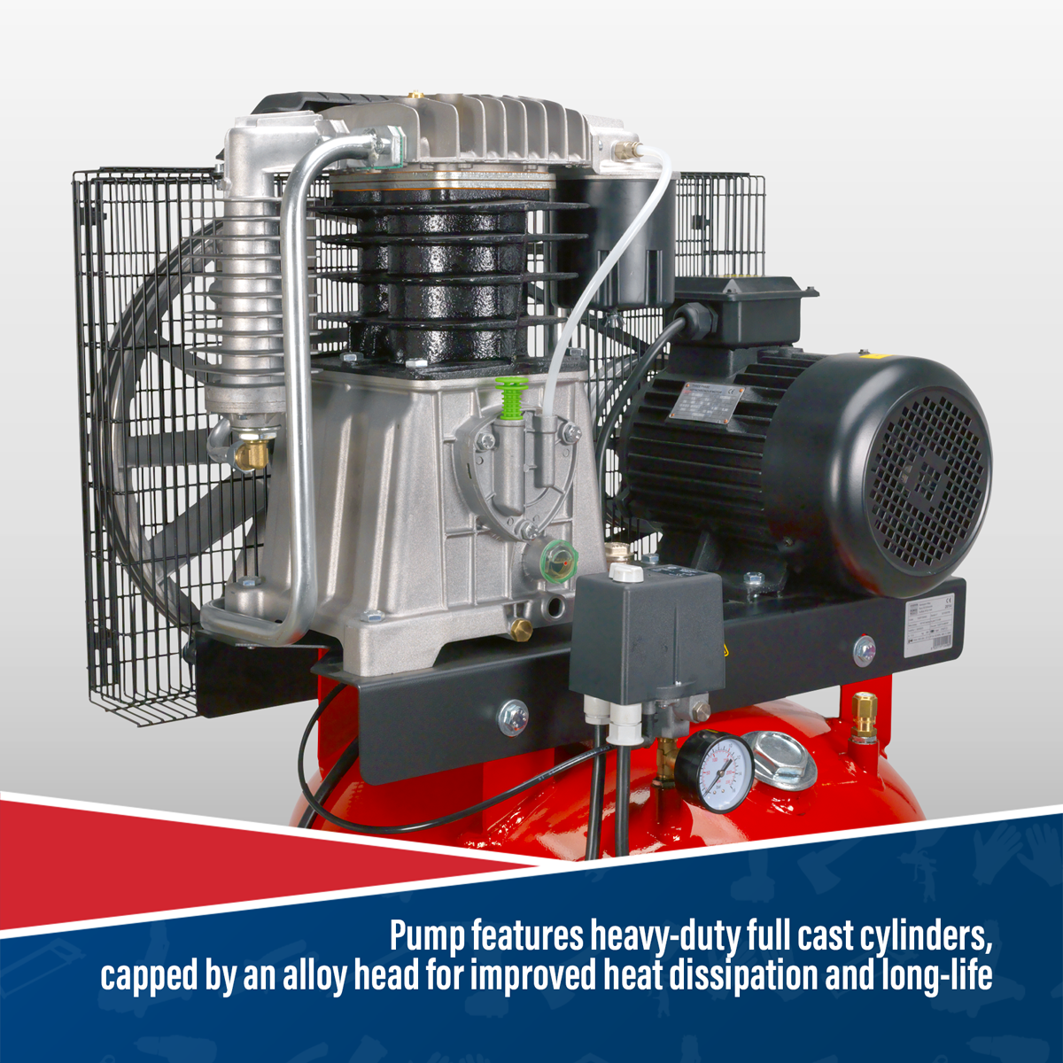 Sealey SACV52775B Air Compressor 270L Vertical Belt Drive 7.5hp 3ph 2-Stage with Cast Cylinders
