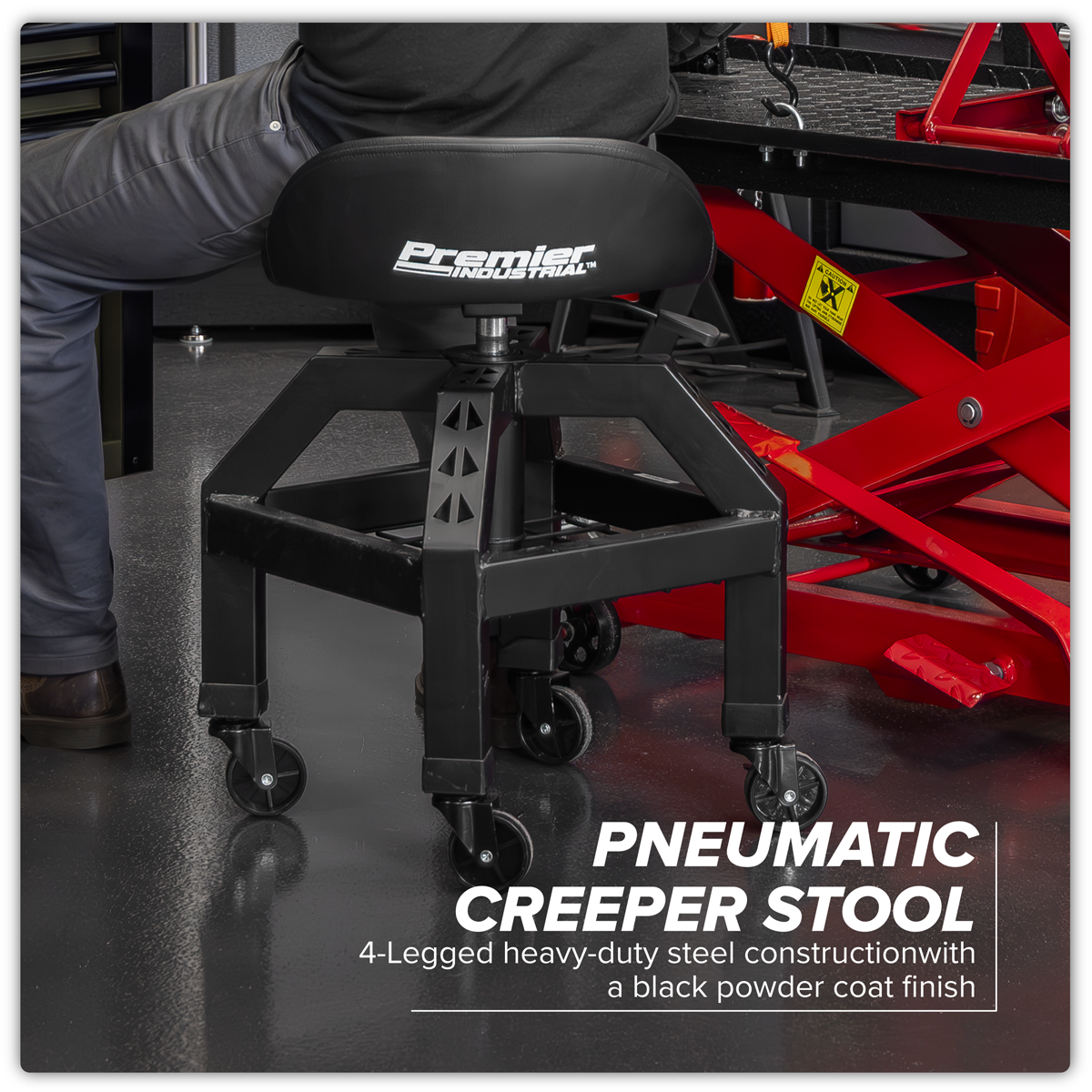 Sealey SCR03B Creeper Stool Pneumatic with Adjustable Height Swivel Seat & Back Rest