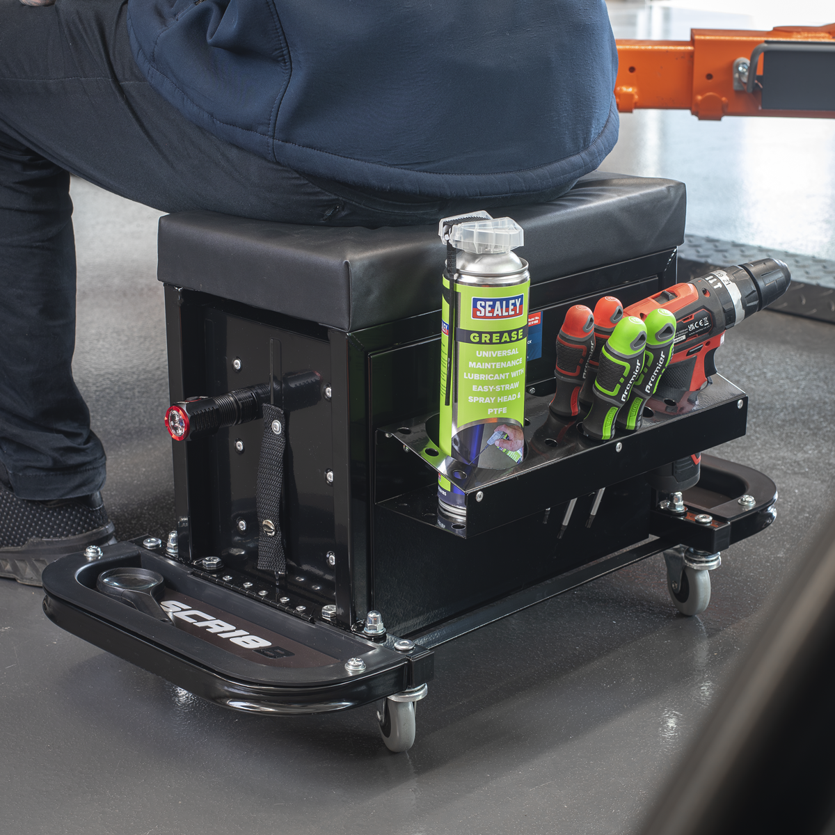 Sealey SCR18B Mechanic's Utility Seat & Toolbox - Black