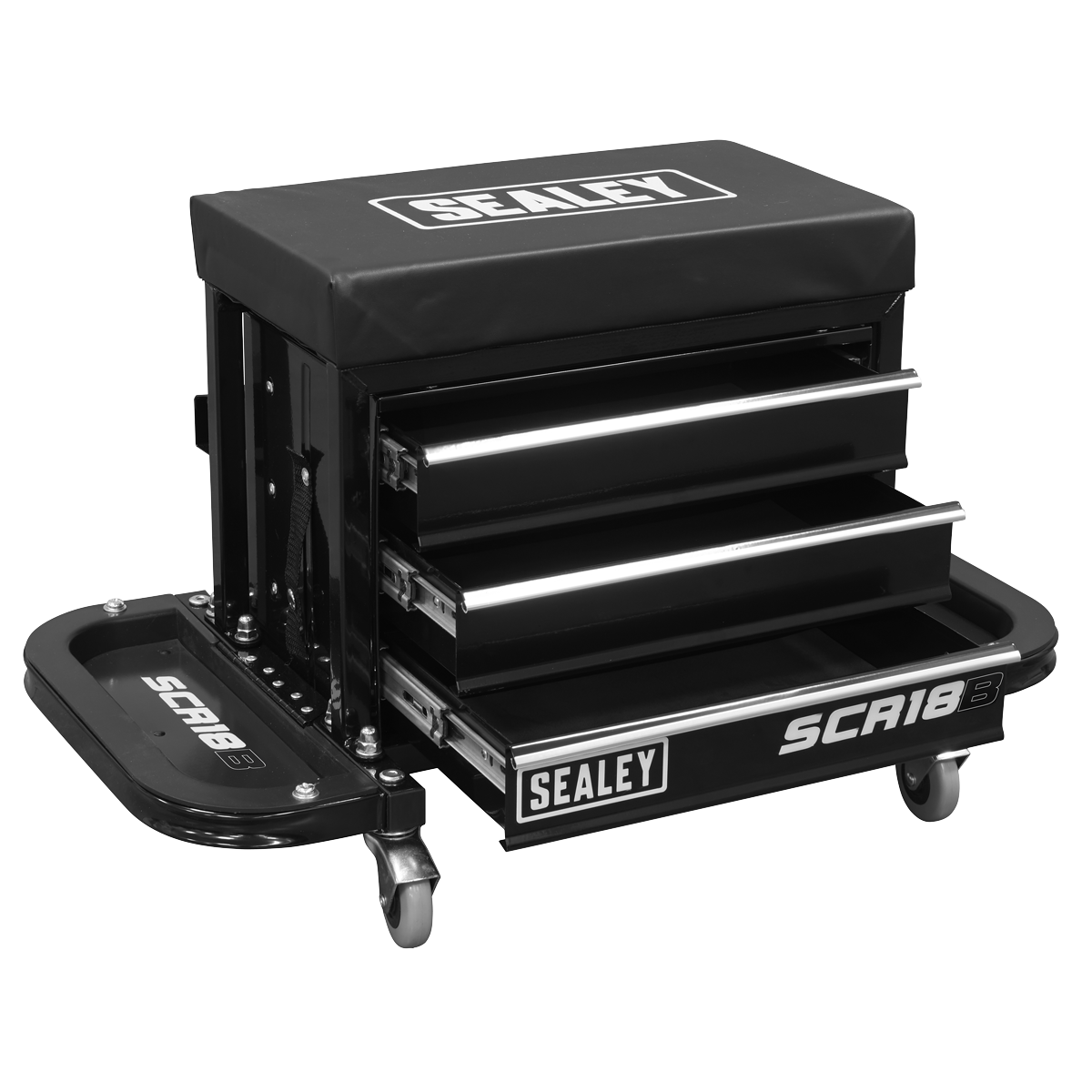 Sealey SCR18B Mechanic's Utility Seat & Toolbox - Black