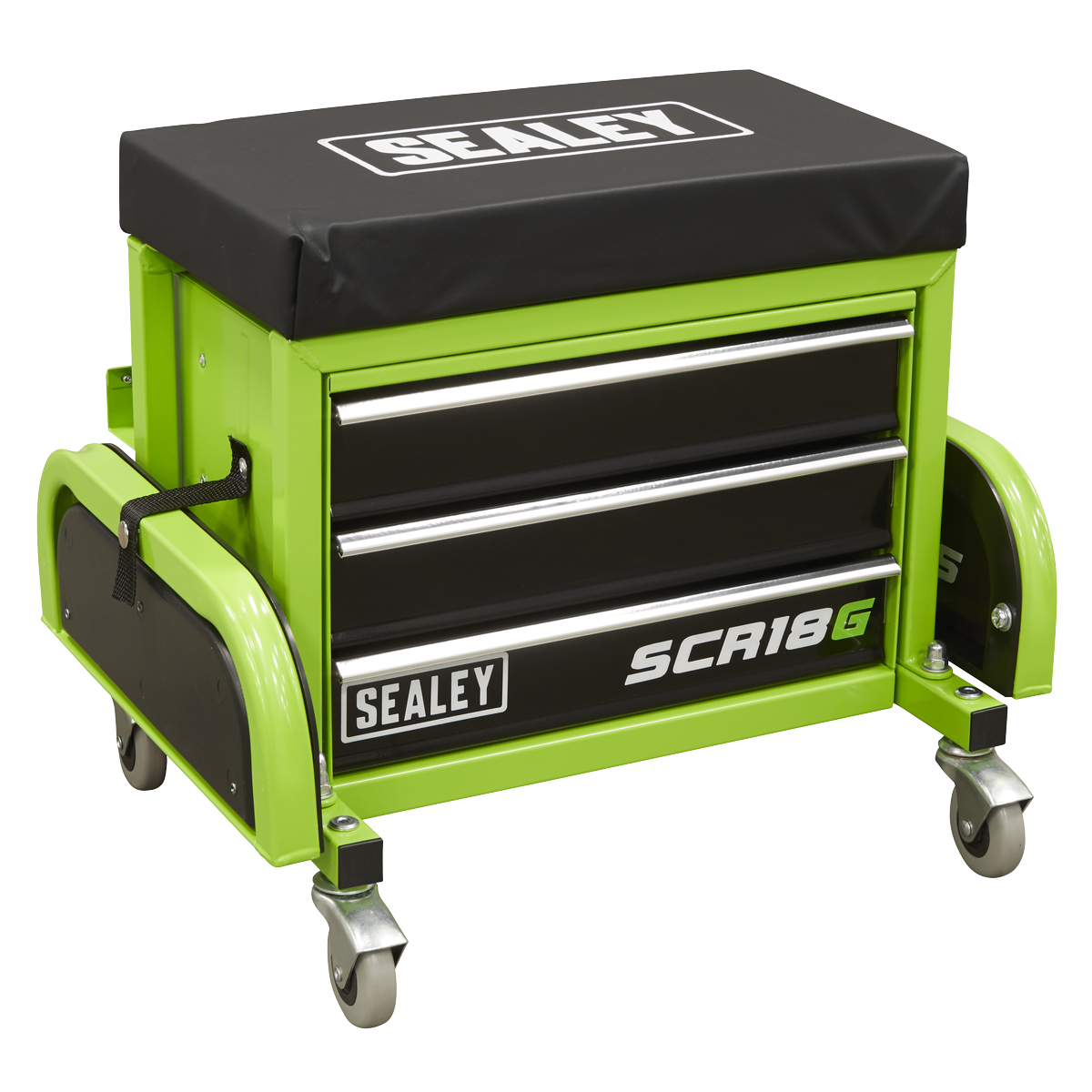 Sealey SCR18G Mechanic's Utility Seat & Toolbox - Hi-Vis Green