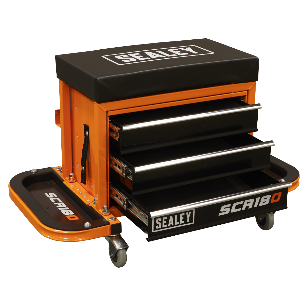 Sealey SCR18O Mechanic's Utility Seat & Toolbox - Orange