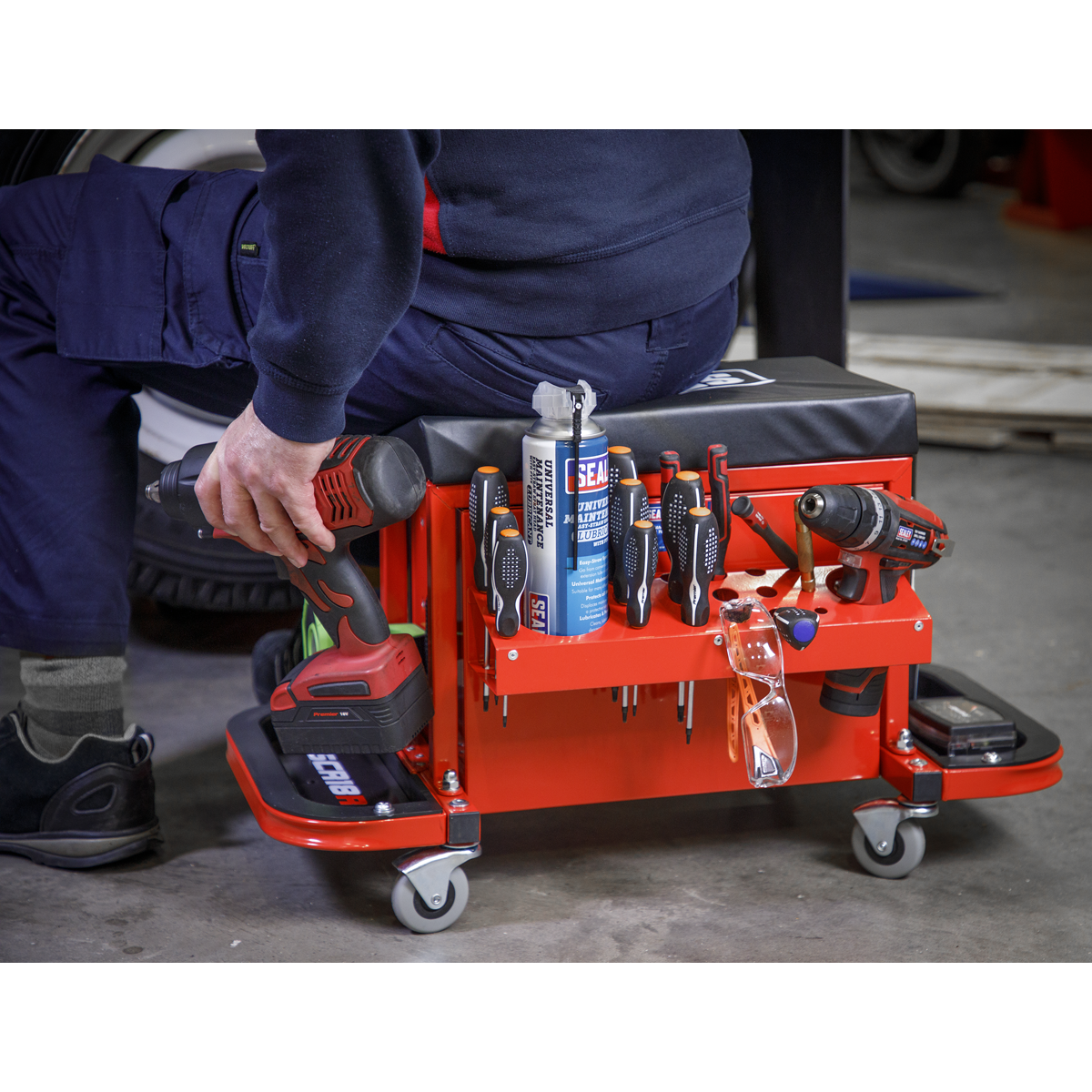 Sealey SCR18R Mechanic's Utility Seat & Toolbox - Red