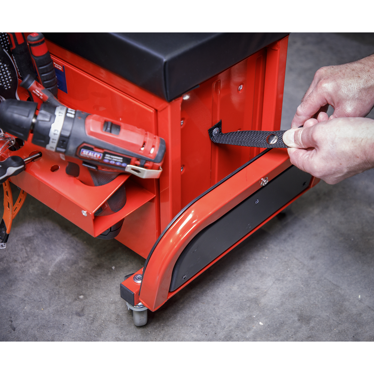 Sealey SCR18R Mechanic's Utility Seat & Toolbox - Red