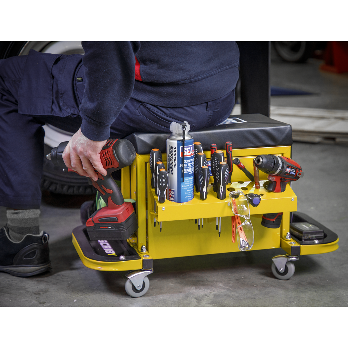 Sealey SCR18Y Mechanic's Utility Seat & Toolbox - Yellow