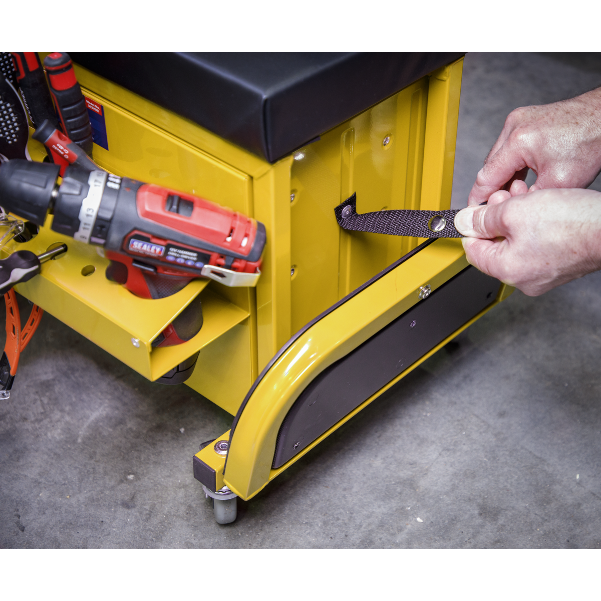 Sealey SCR18Y Mechanic's Utility Seat & Toolbox - Yellow