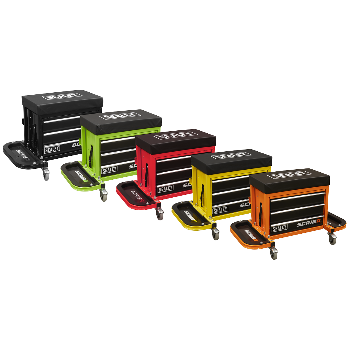 Sealey SCR18G Mechanic's Utility Seat & Toolbox - Hi-Vis Green