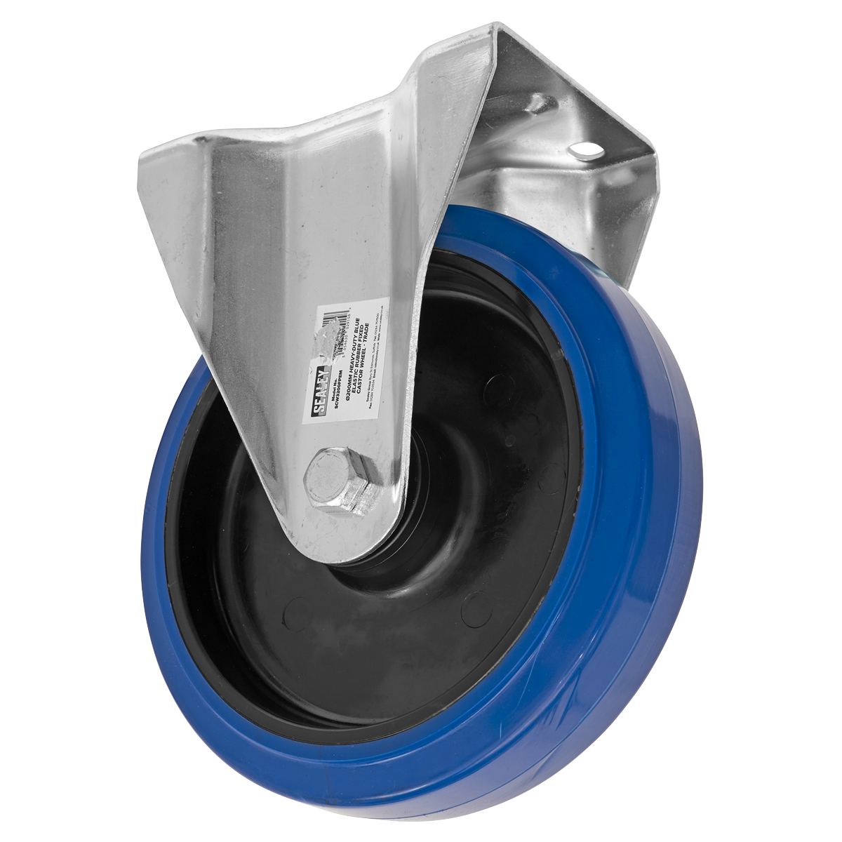 Sealey SCW3200FPEM Heavy-Duty Blue Elastic Rubber Fixed Castor Wheel Ø200mm - Trade