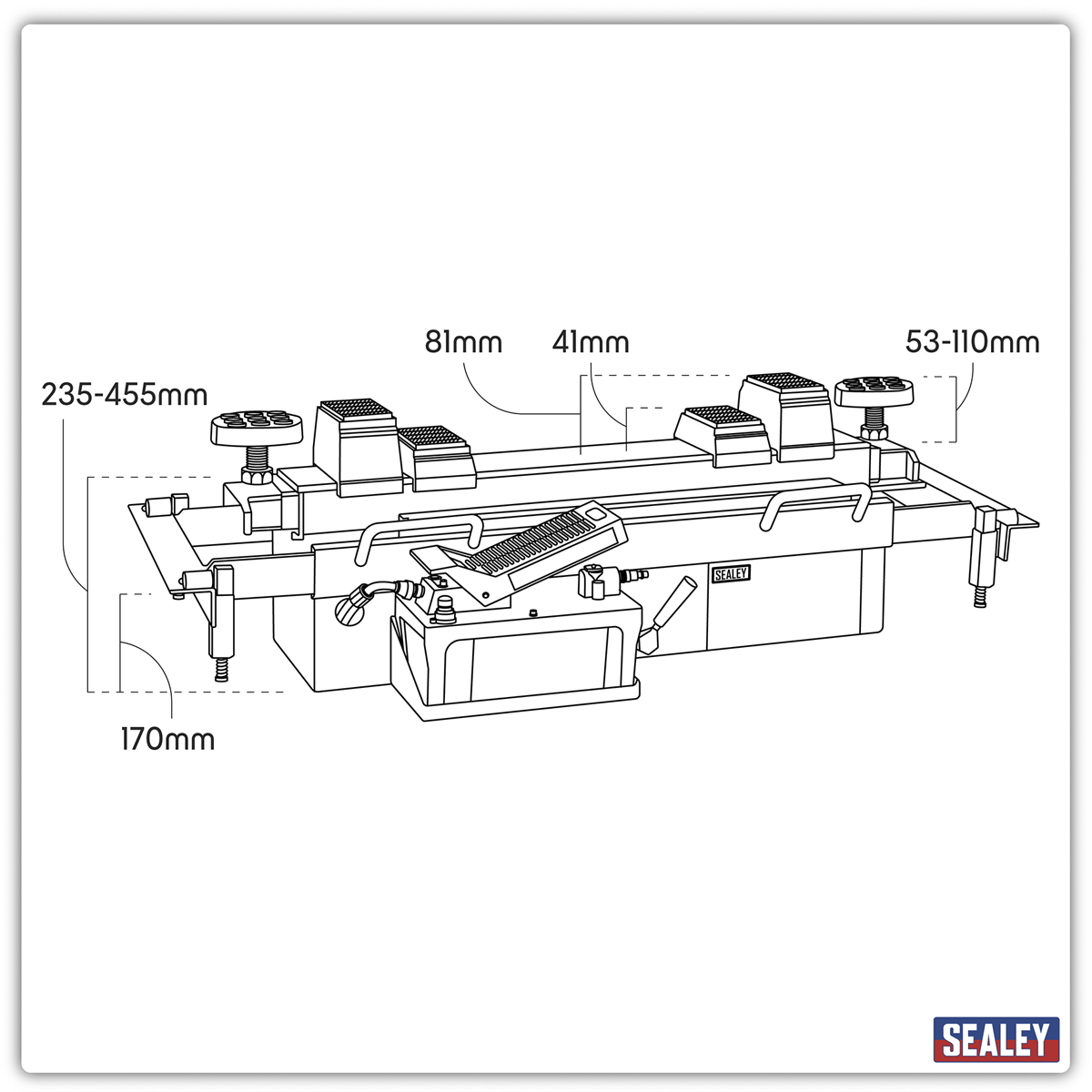 Sealey SJBEX200A Air Jacking Beam 2 Tonne with Arm Extenders & Flat Roller Supports